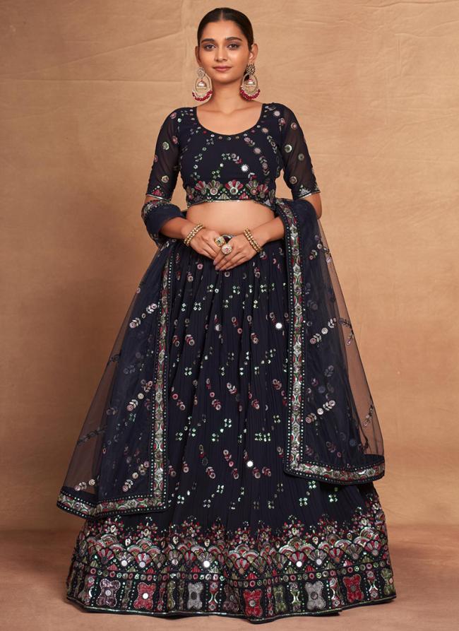 Georgette Navy Blue Party Wear Sequins Work Lehenga Choli